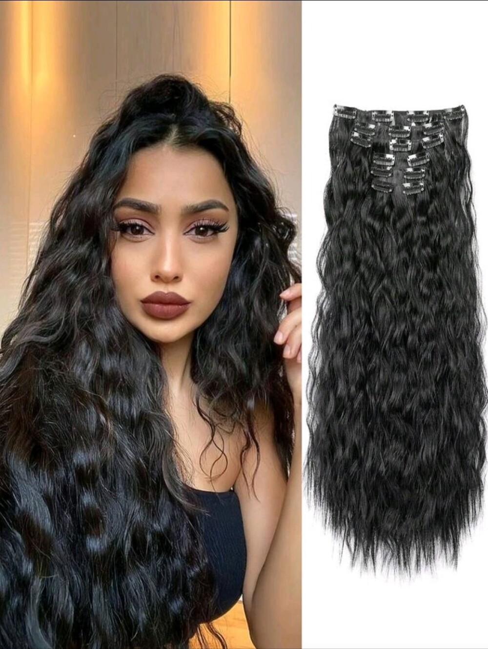 24 Inch Black Wavy Clip-In Hair Extensions - Natural Black